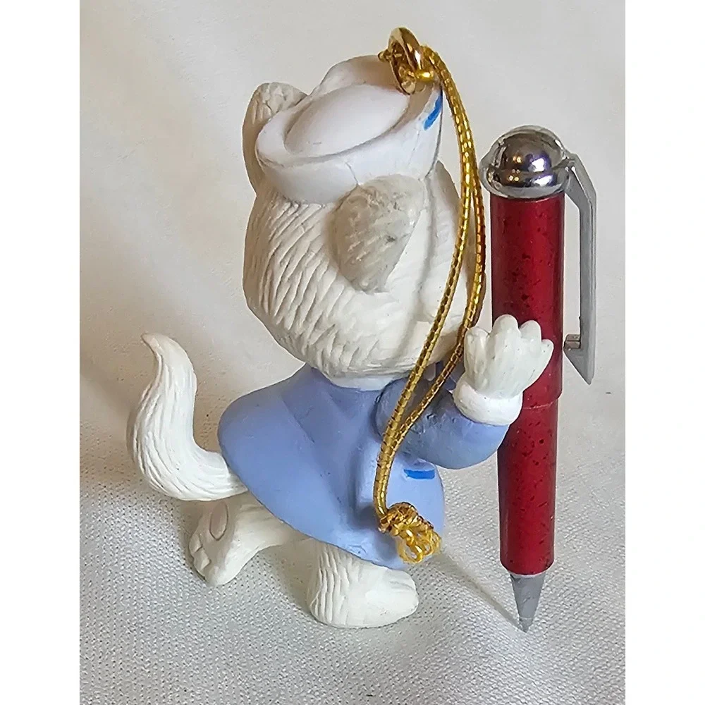 VTG Nurse Cat Christmas Ornament Small Blue White Red Medical Gift